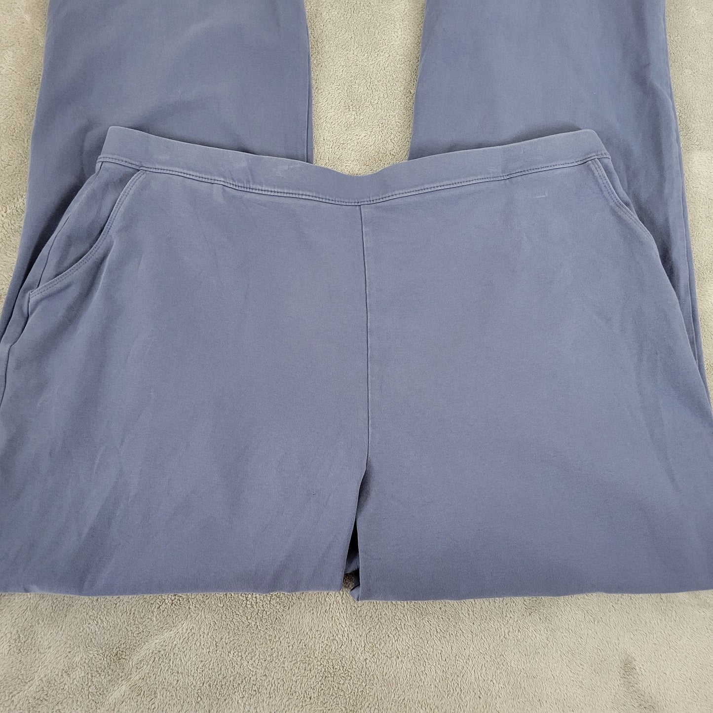 LL Bean XLP Petite Blue Pants Cotton Blend Straight Leg Elastic Waist BLU2XE
