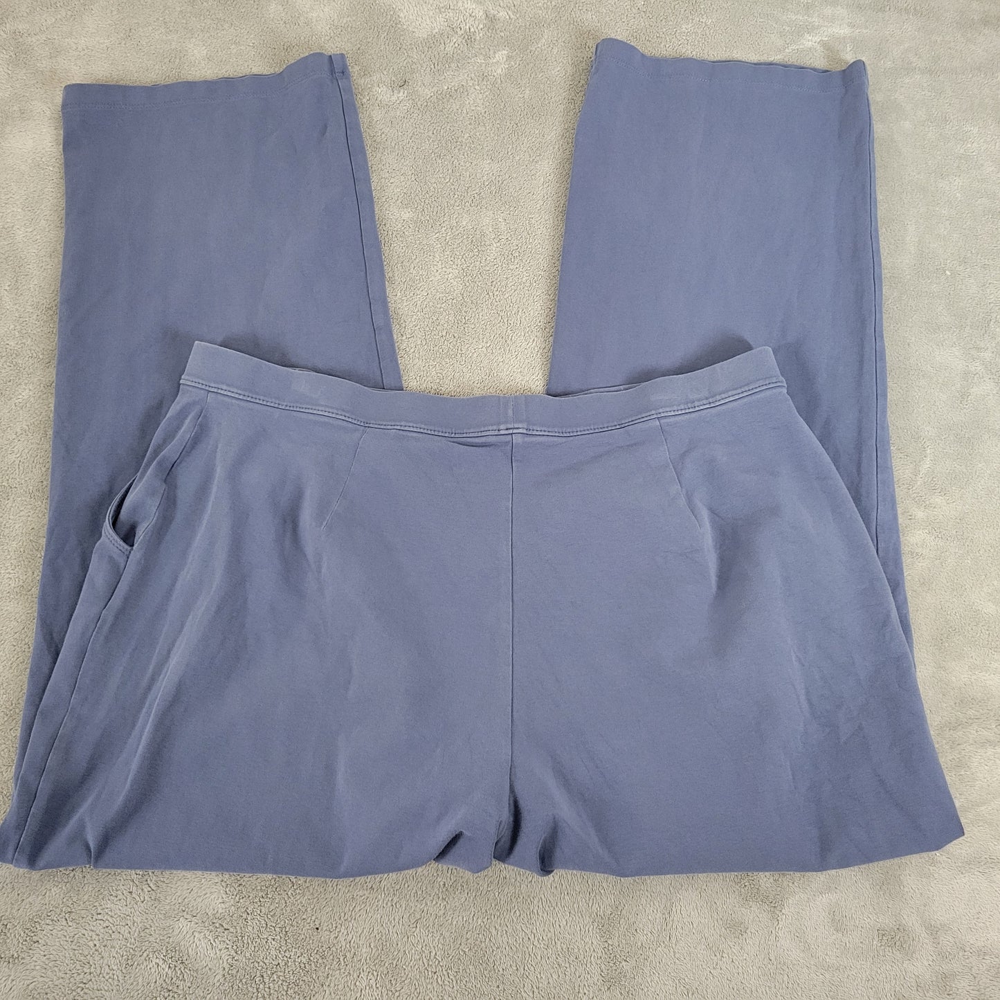 LL Bean XLP Petite Blue Pants Cotton Blend Straight Leg Elastic Waist BLU2XE