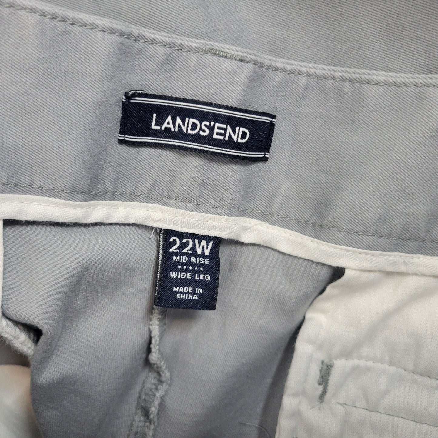 Lands' End Wide Leg Pants 22W Blue Gray Chino Cotton Blend Stretch BLU16XE