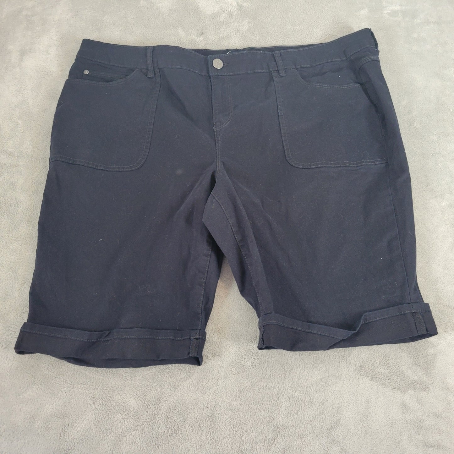Gloria Vanderbilt Denim Bermuda Shorts 18W Indigo Blue Elastic Waist Slim BLU16E