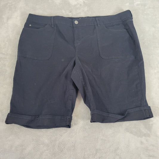 Gloria Vanderbilt Denim Bermuda Shorts 18W Indigo Blue Elastic Waist Slim BLU16E