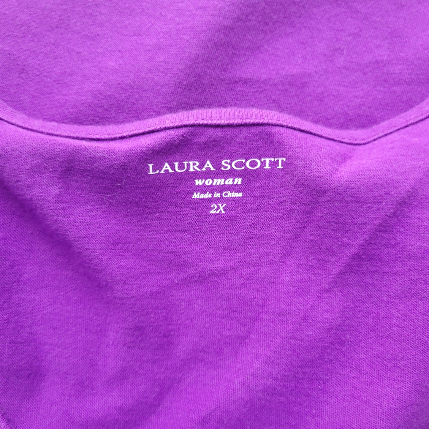 Laura Scott Embroidered Top 2X Purple 100% Cotton 3/4 Sleeve Square Neck PUR65E