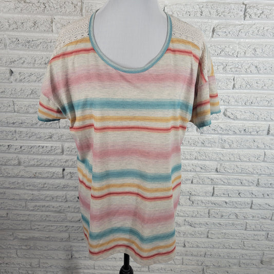 Cato Est 1946 Lace Sleeve Watercolor Stripe Tee Shirt XL Regular Fit WAT24E