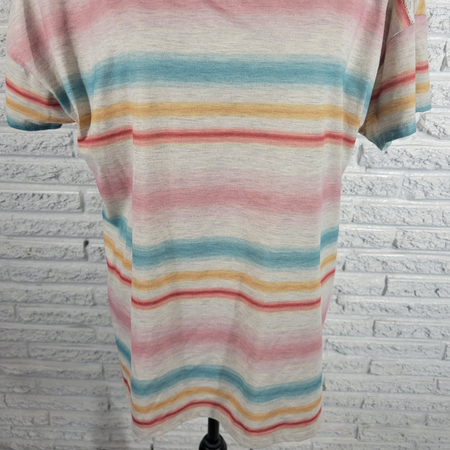 Cato Est 1946 Lace Sleeve Watercolor Stripe Tee Shirt XL Regular Fit WAT24E