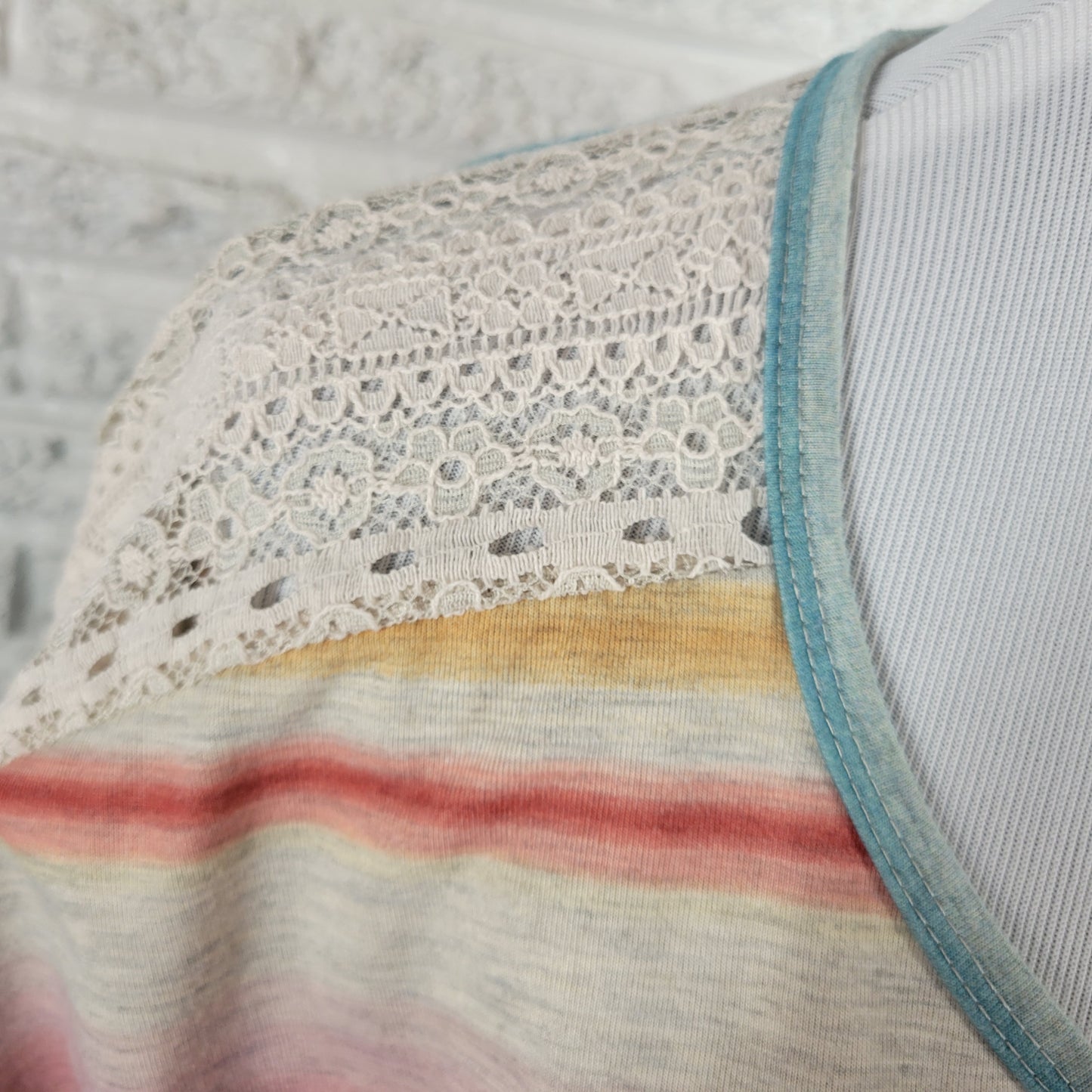 Cato Est 1946 Lace Sleeve Watercolor Stripe Tee Shirt XL Regular Fit WAT24E