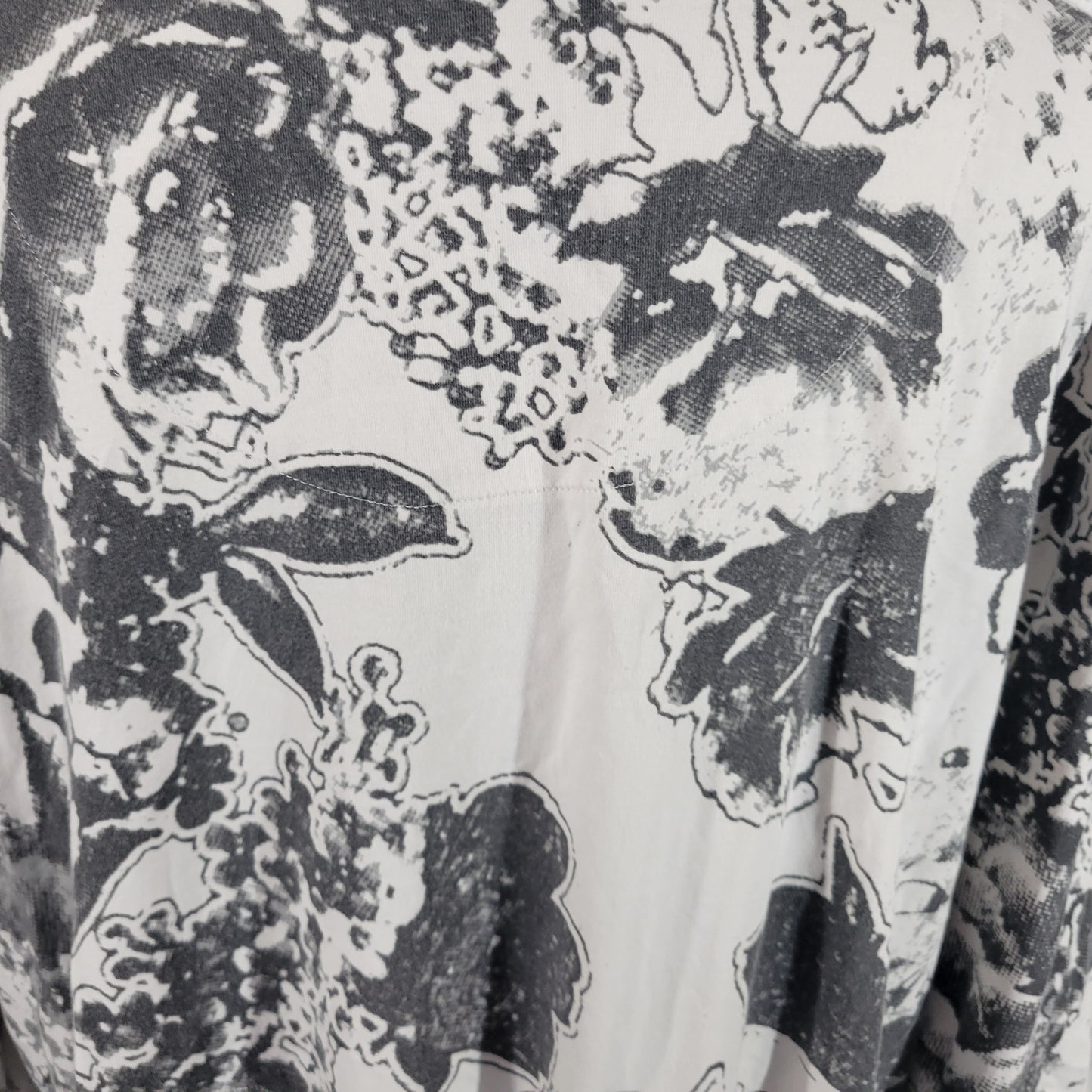 Coldwater Creek Floral Tee 2X Gray Cotton Blend 3/4 Sleeve Crew Neck FLO169XE