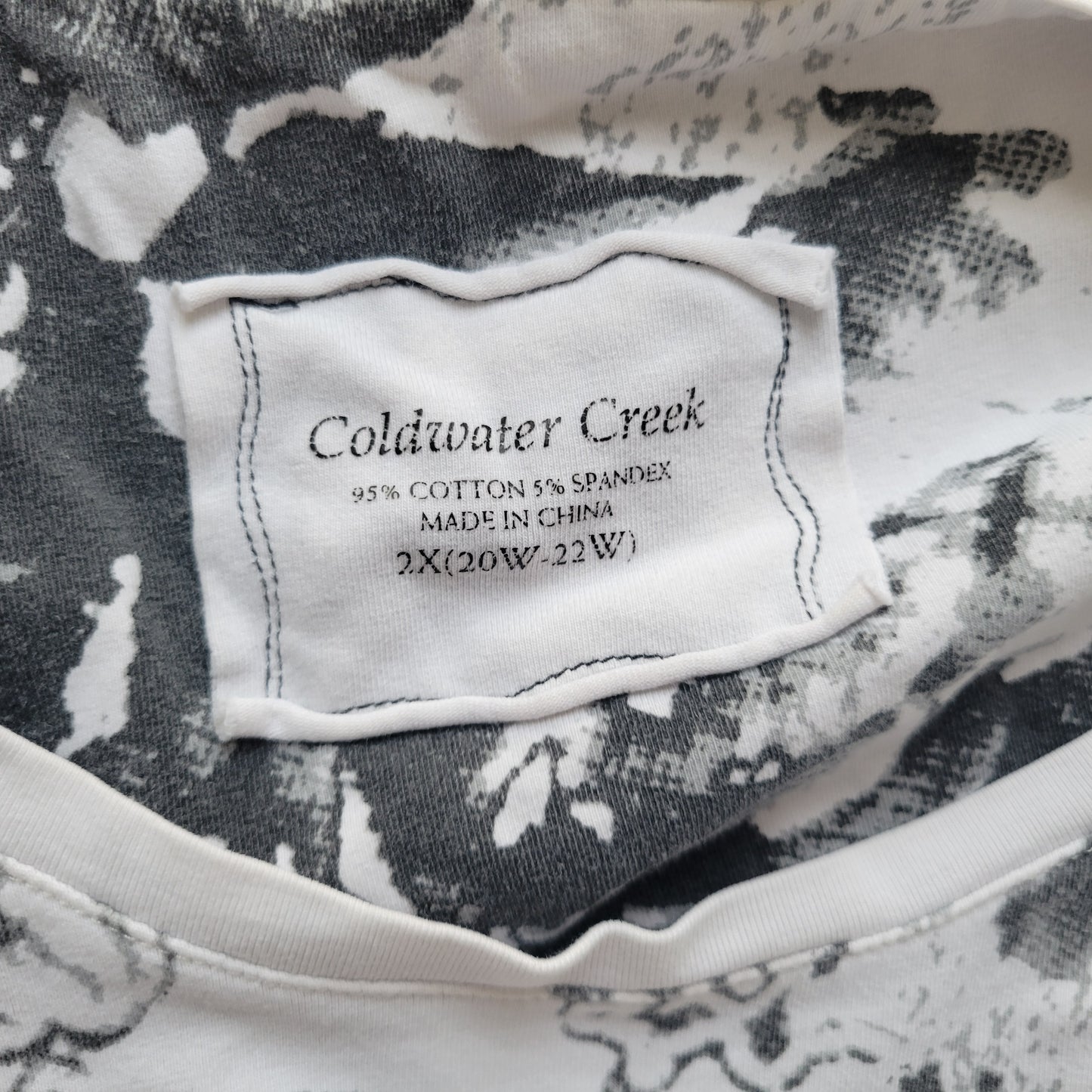Coldwater Creek Floral Tee 2X Gray Cotton Blend 3/4 Sleeve Crew Neck FLO169XE