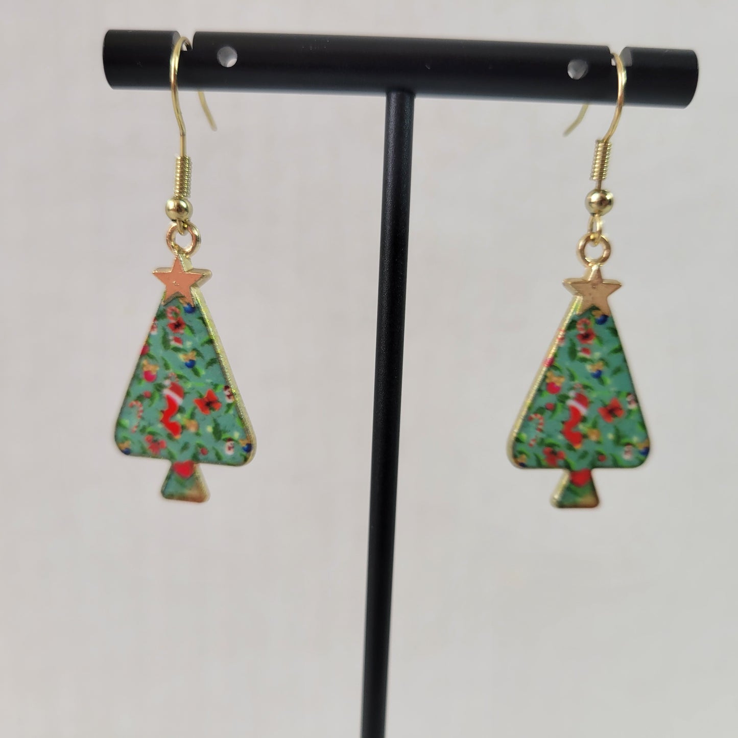 Christmas Tree Dangle Drop Earrings Women Jewelry Gold Tone Holiday Gift E80E