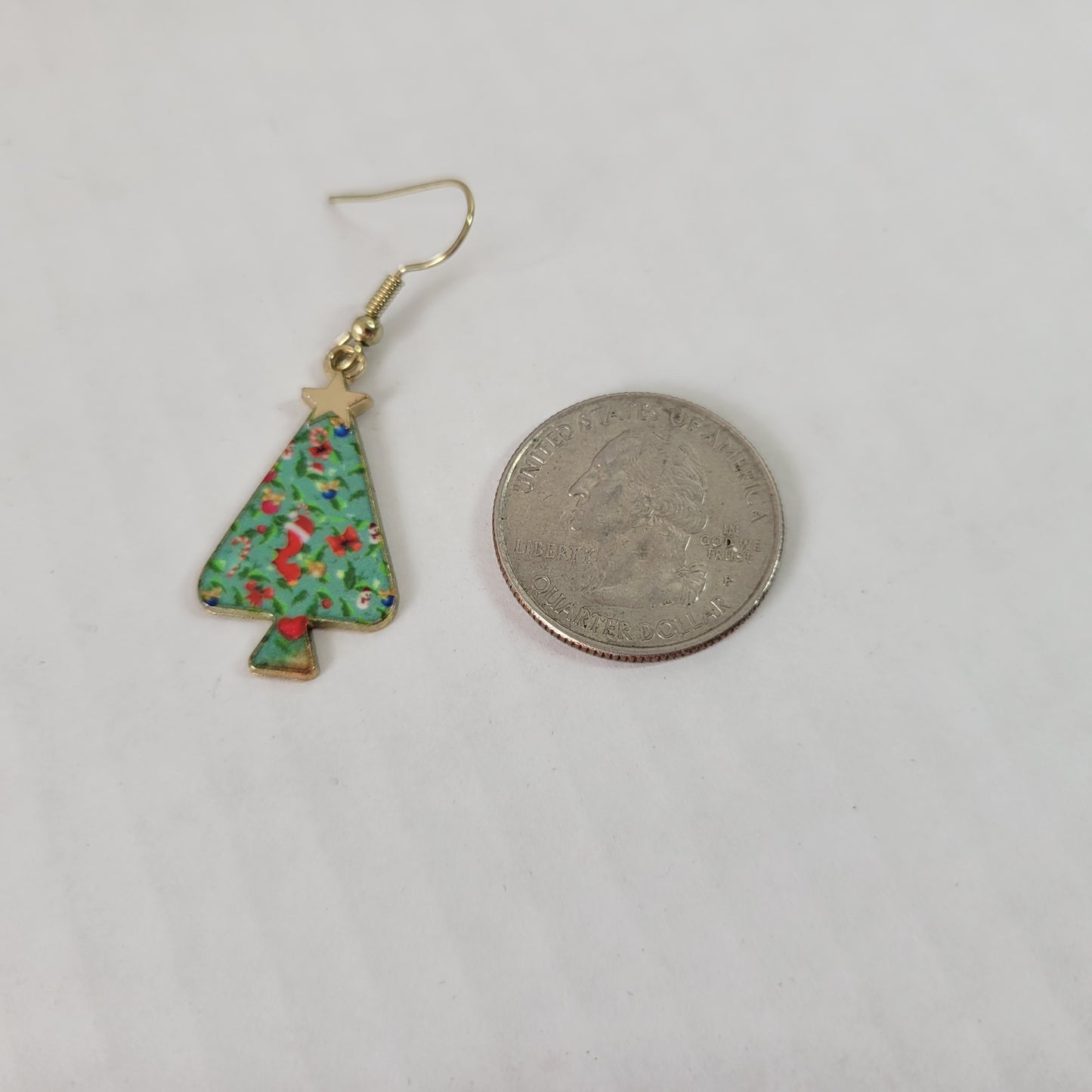 Christmas Tree Dangle Drop Earrings Women Jewelry Gold Tone Holiday Gift E80E