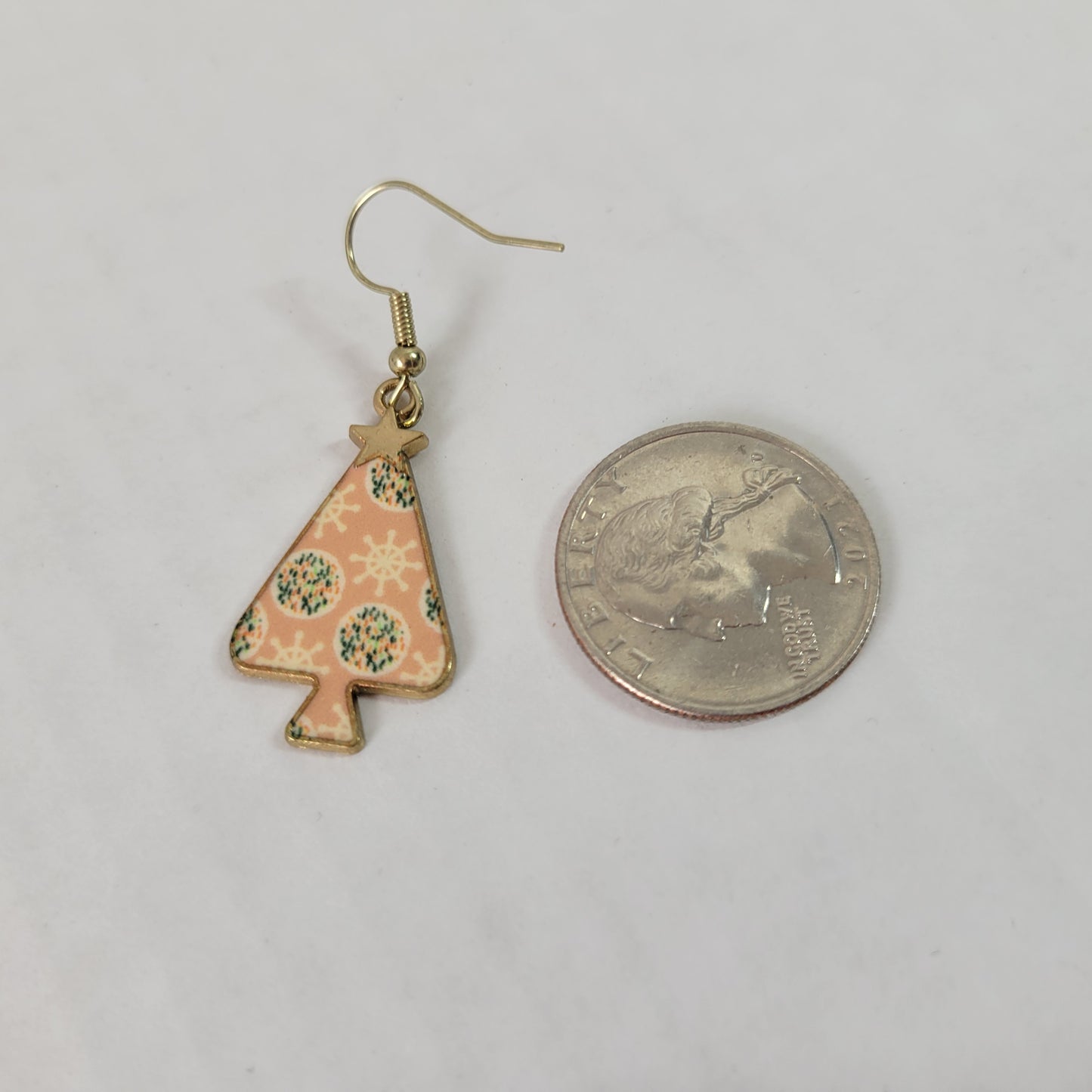 Pink Christmas Tree Dangle Drop Earrings Women Jewelry Gold Tone Holiday E81E