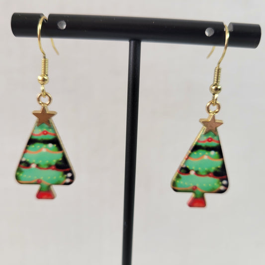 Multi Green Christmas Tree Dangle Drop Earrings Women Jewelry Gold Tone E82E