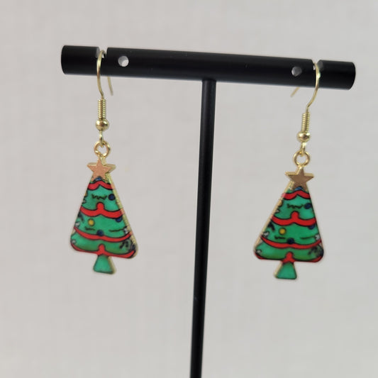 Green Red Christmas Tree Dangle Drop Earrings Women Holiday Jewelry Gift E84E