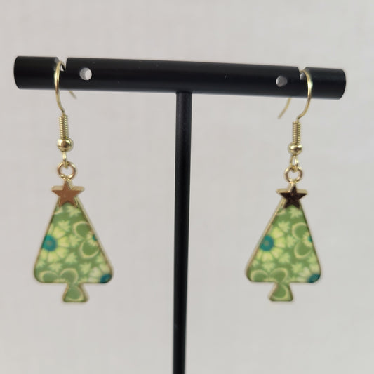 Green Floral Christmas Tree Drop Earrings Women Holiday Festive Multicolor E86E