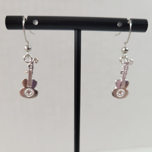 Women Acoustic Guitar Dangle Earrings Silver Tone Alloy Music Lover Music E90E