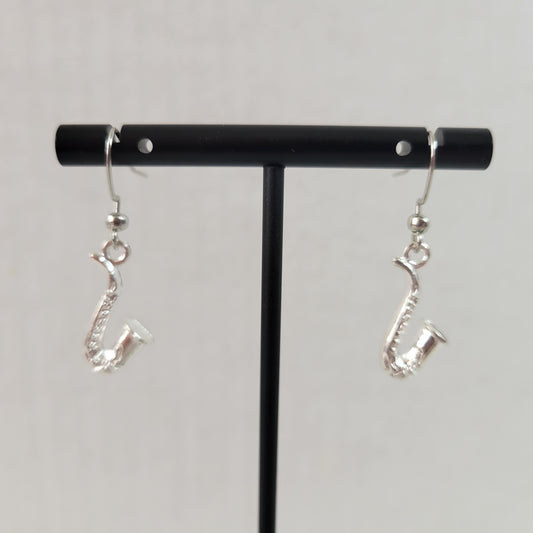 Women Saxophone Dangle Earrings Silver Tone Alloy Music Lover Jazz Musician E93E