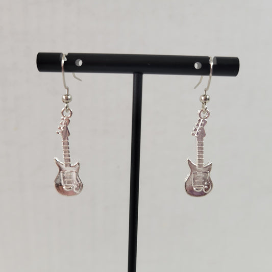 Women Electric Guitar Dangle Earrings Silver Tone Alloy Rock Music Lover E97E