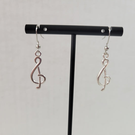 Women Treble Clef Dangle Earrings Silver Tone Alloy Music Lover Orchestra E99E