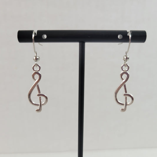 Women Treble Clef Dangle Earrings Silver Tone Alloy Orchestra Music Lover E100E