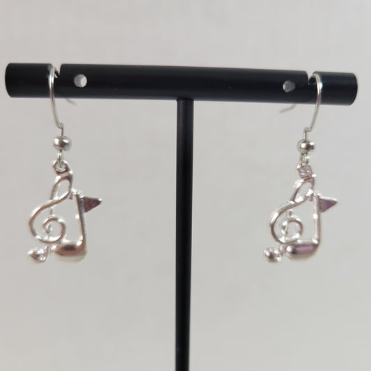 Treble Clef Womens Dangle Drop Earrings Silver Tone Music Note Concert E101E