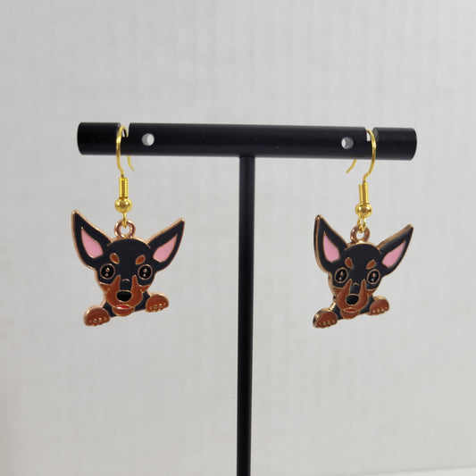 Chihuahua Enamel Dangle Earrings Cute Black Tan Dog Puppy Lover Gift E131E
