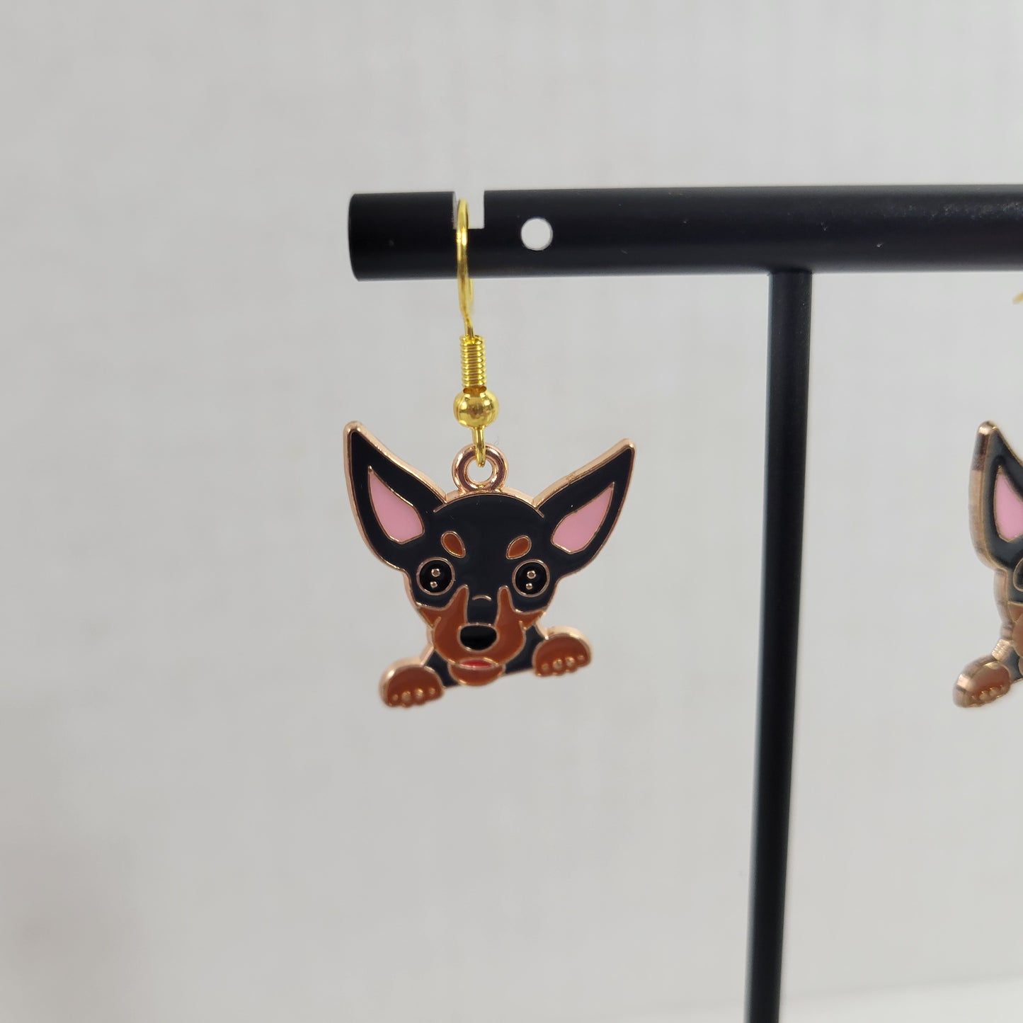 Chihuahua Enamel Dangle Earrings Cute Black Tan Dog Puppy Lover Gift E131E