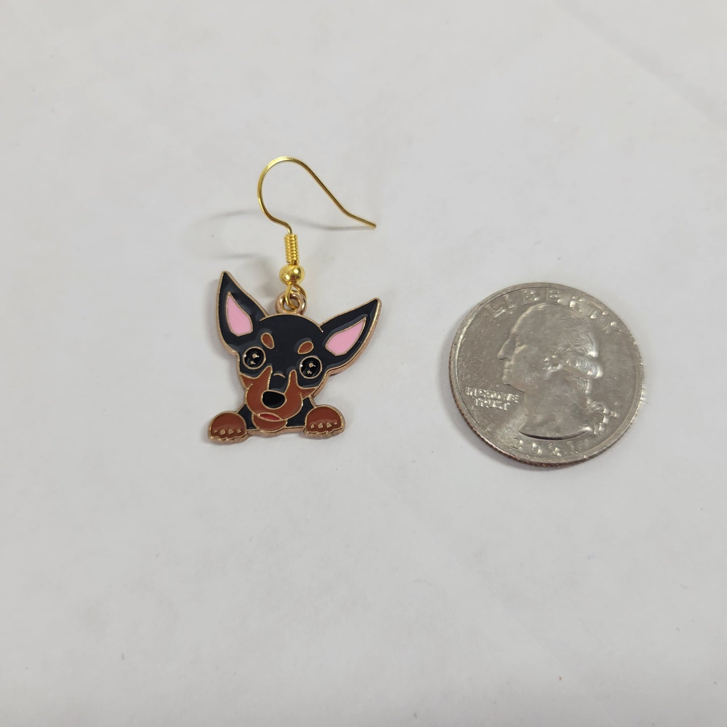 Chihuahua Enamel Dangle Earrings Cute Black Tan Dog Puppy Lover Gift E131E