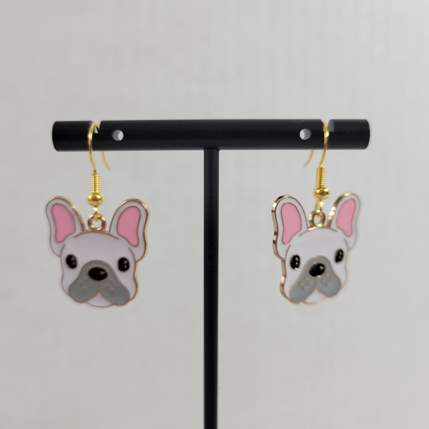 White French Bulldog Enamel Dangle Earrings Cute Frenchie Dog Gift E130E