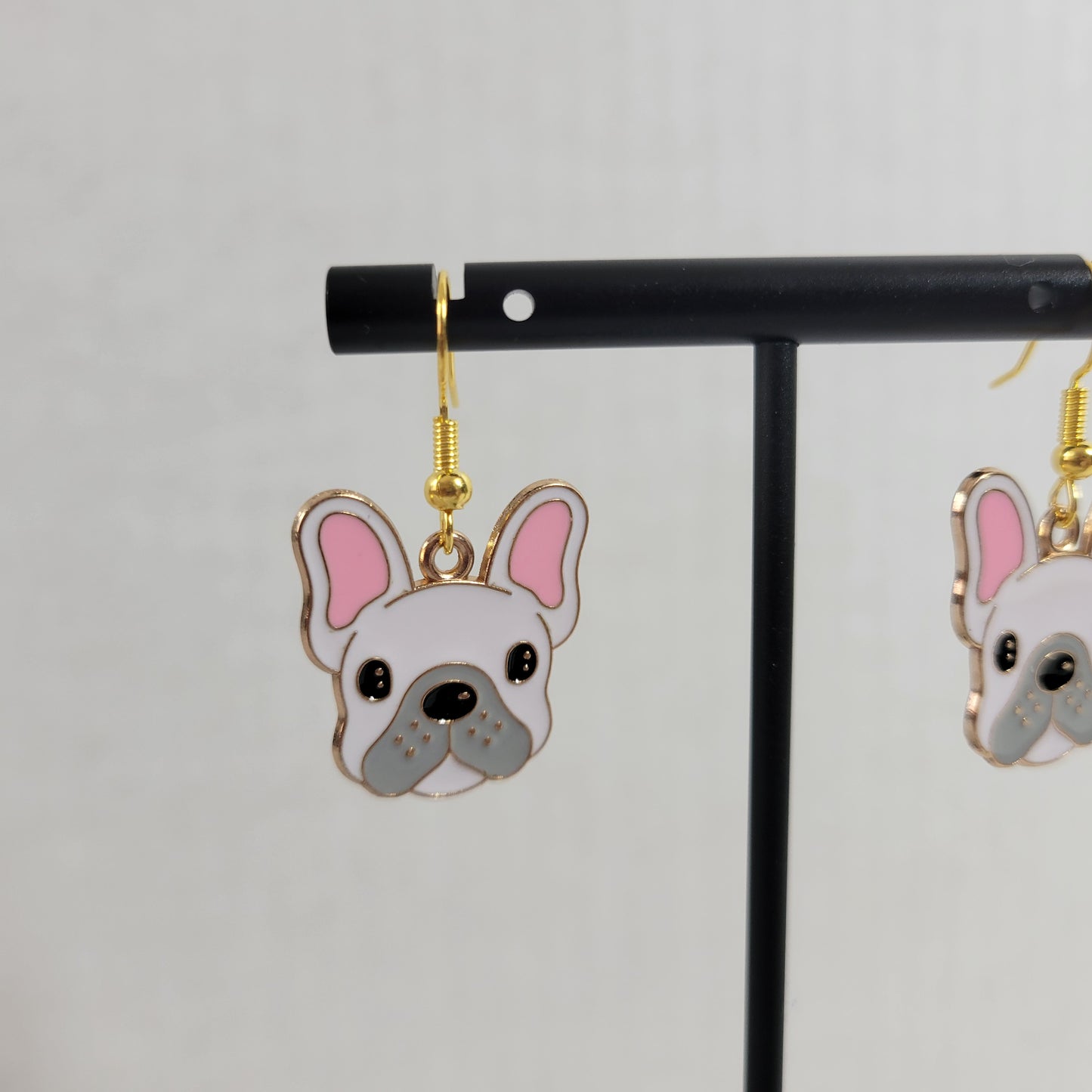 White French Bulldog Enamel Dangle Earrings Cute Frenchie Dog Gift E130E