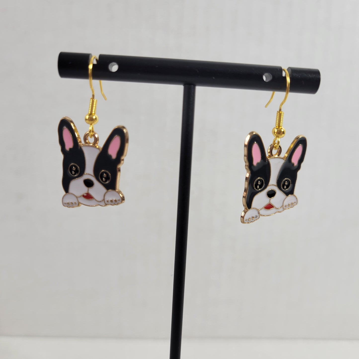 French Bulldog Enamel Dangle Earrings Cute Frenchie Dog Lover Gift E29E
