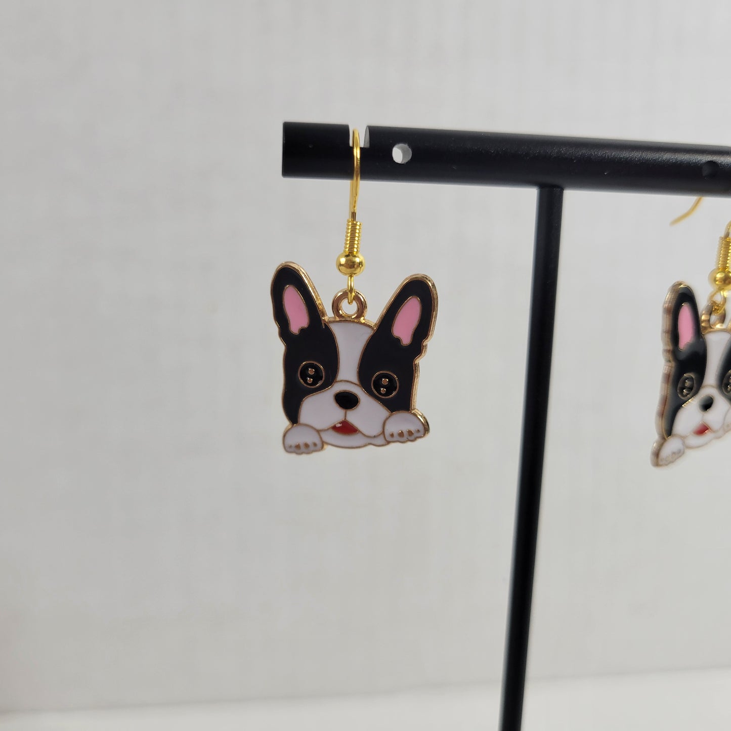 French Bulldog Enamel Dangle Earrings Cute Frenchie Dog Lover Gift E29E