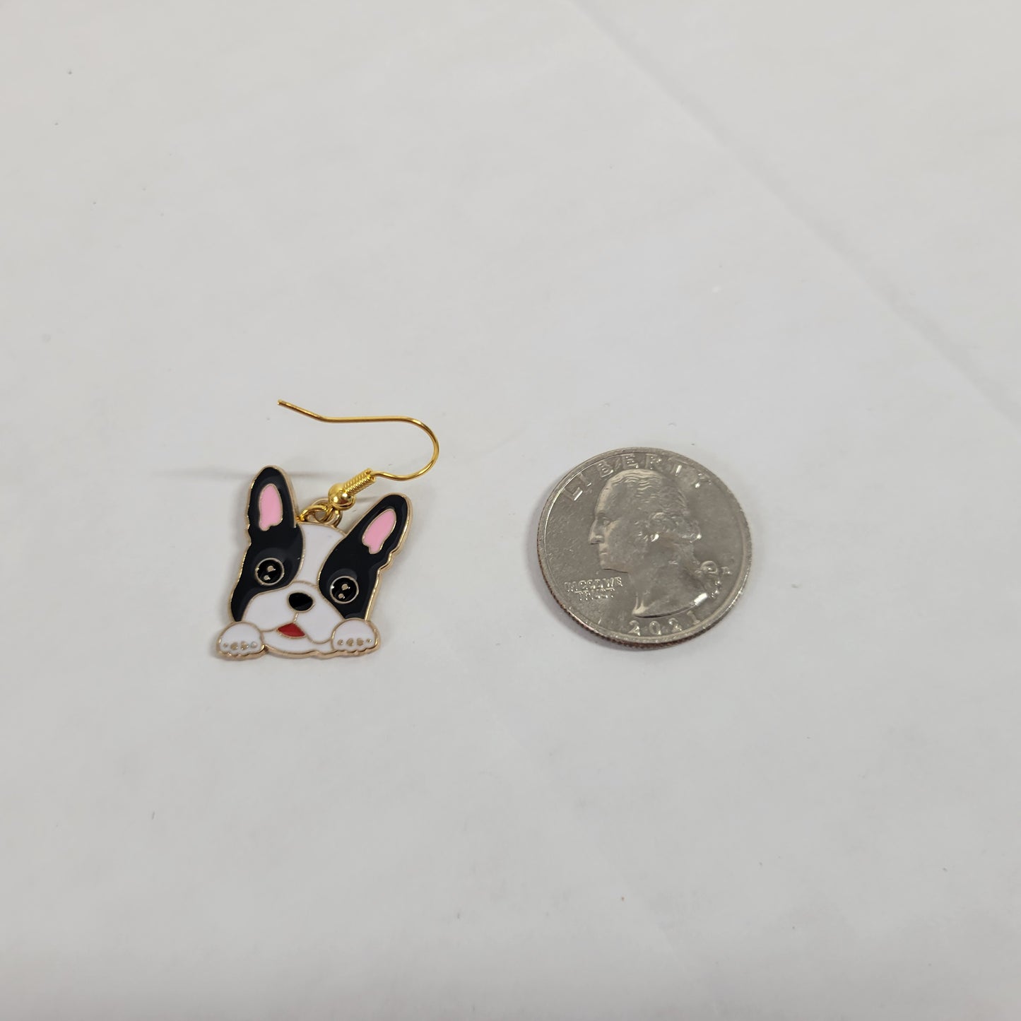 French Bulldog Enamel Dangle Earrings Cute Frenchie Dog Lover Gift E29E