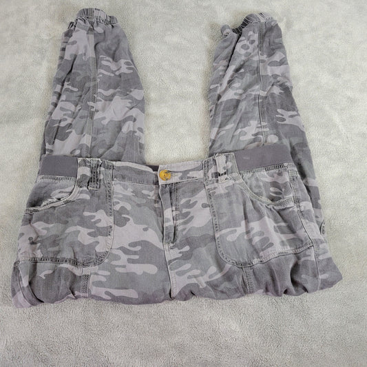 Knox Rose XL Cargo Capri Pants Gray Camouflage Camo Elastic Waist Pockets CAM10E