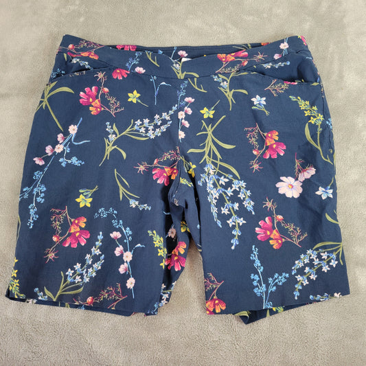 Time & Tru Shorts XXL 2X Blue Floral Pull On Elastic Waist 9" Inseam FLO71E