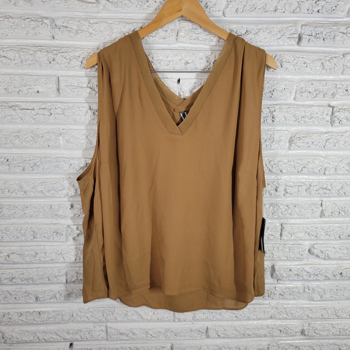 Worthington Top 3X Brown Sleeveless V-Neck Blouse Plus Size Casual BRO47E