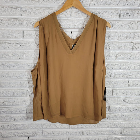 Worthington Top 3X Brown Sleeveless V-Neck Blouse Plus Size Casual BRO47E
