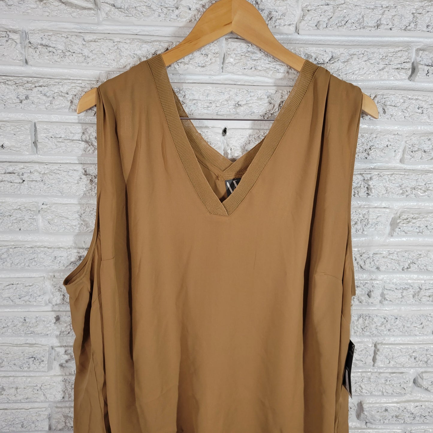 Worthington Top 3X Brown Sleeveless V-Neck Blouse Plus Size Casual BRO47E