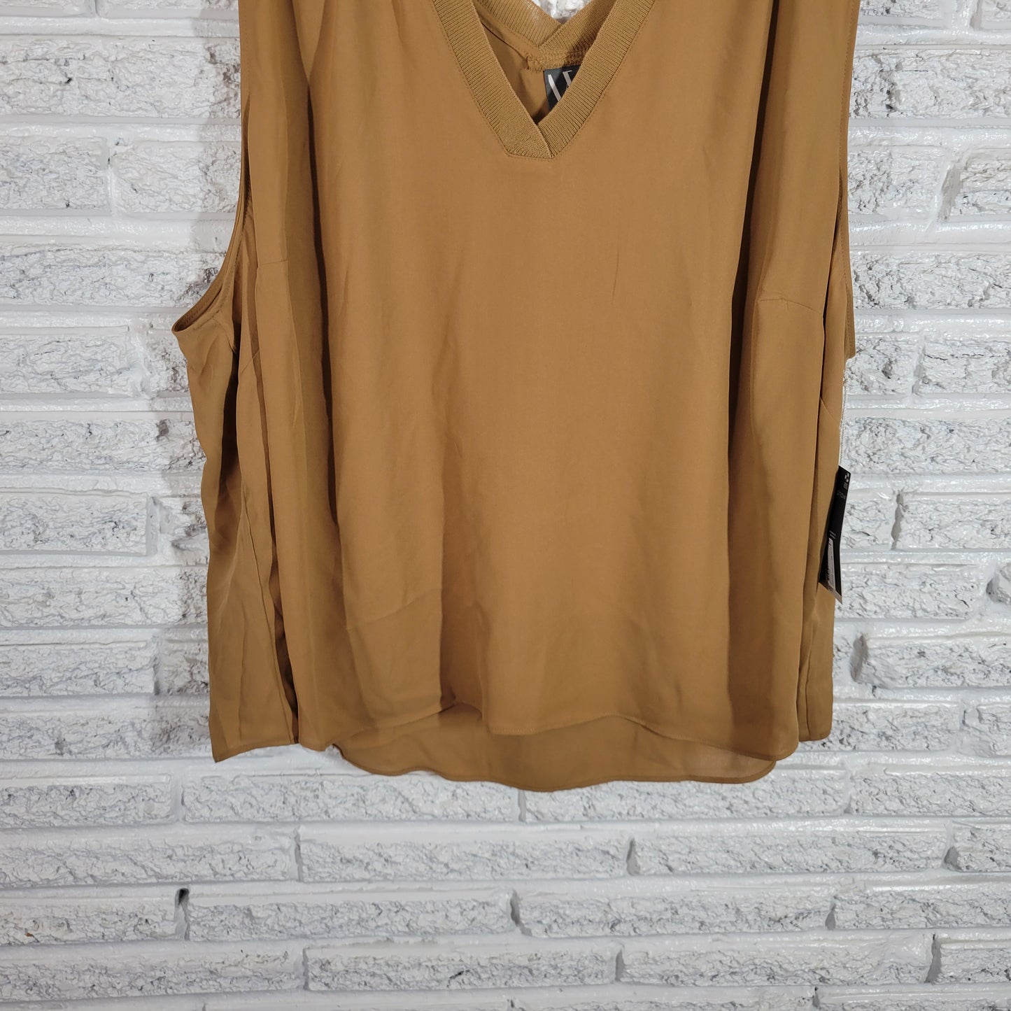 Worthington Top 3X Brown Sleeveless V-Neck Blouse Plus Size Casual BRO47E