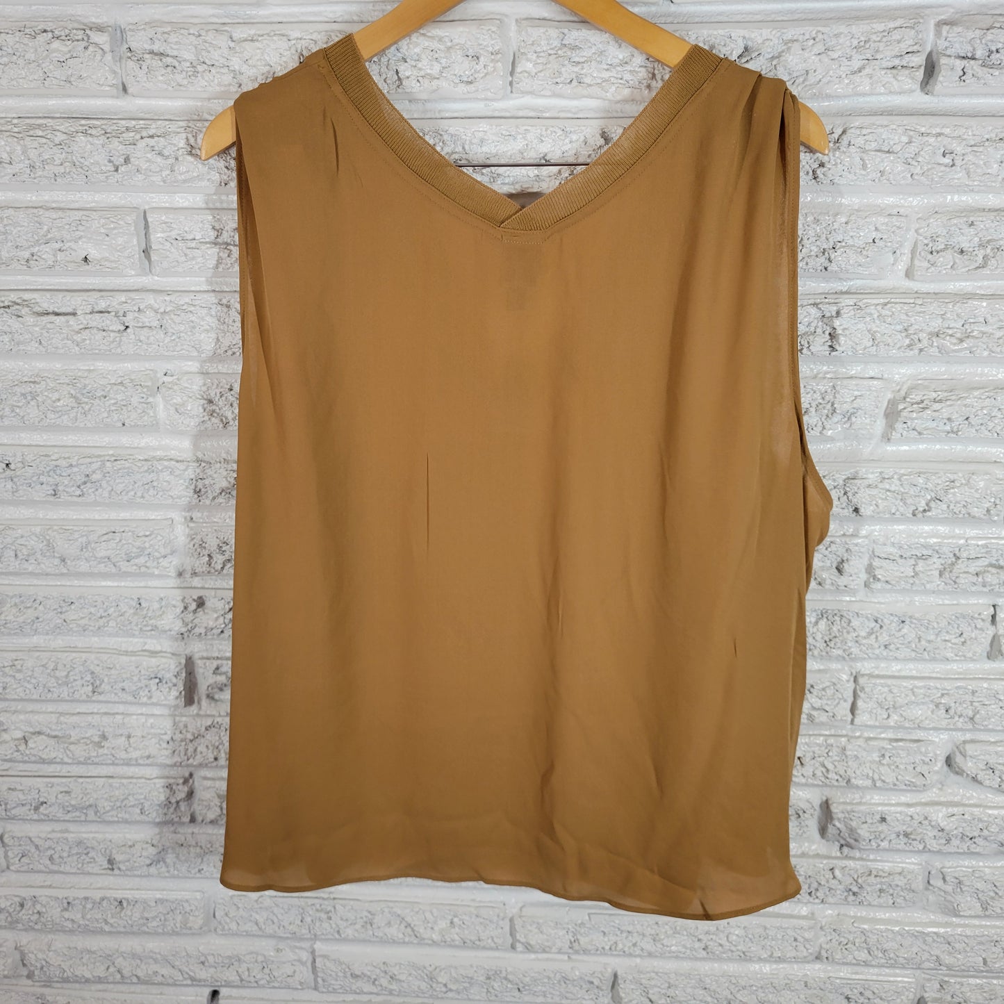 Worthington Top 3X Brown Sleeveless V-Neck Blouse Plus Size Casual BRO47E