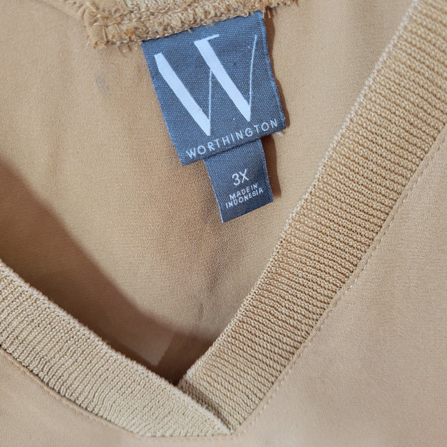 Worthington Top 3X Brown Sleeveless V-Neck Blouse Plus Size Casual BRO47E