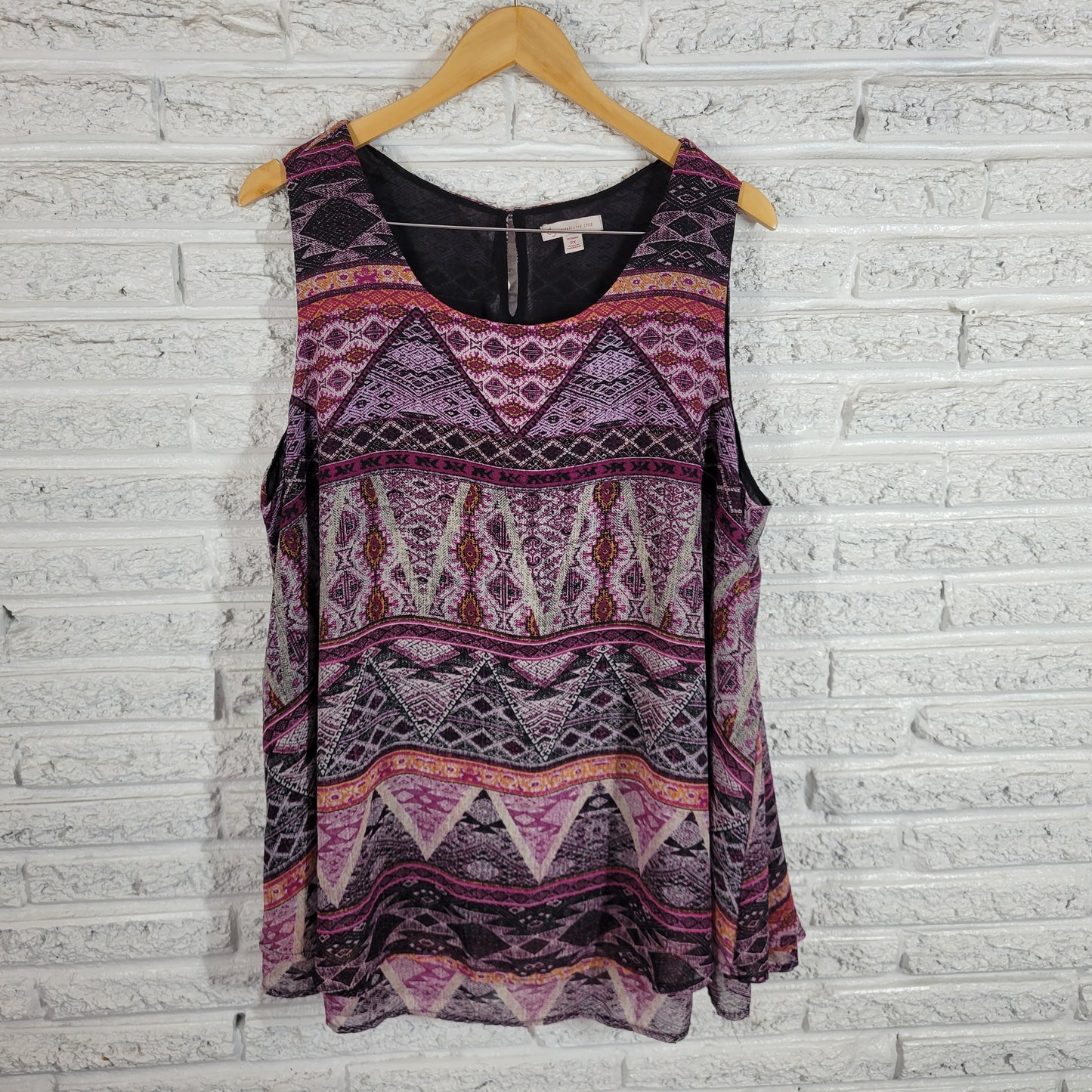 Dress Barn Womens 2X Purple Geometric Keyhole Blouse Sleeveless Lined GEO17E
