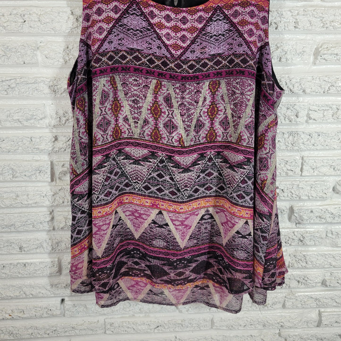 Dress Barn Womens 2X Purple Geometric Keyhole Blouse Sleeveless Lined GEO17E