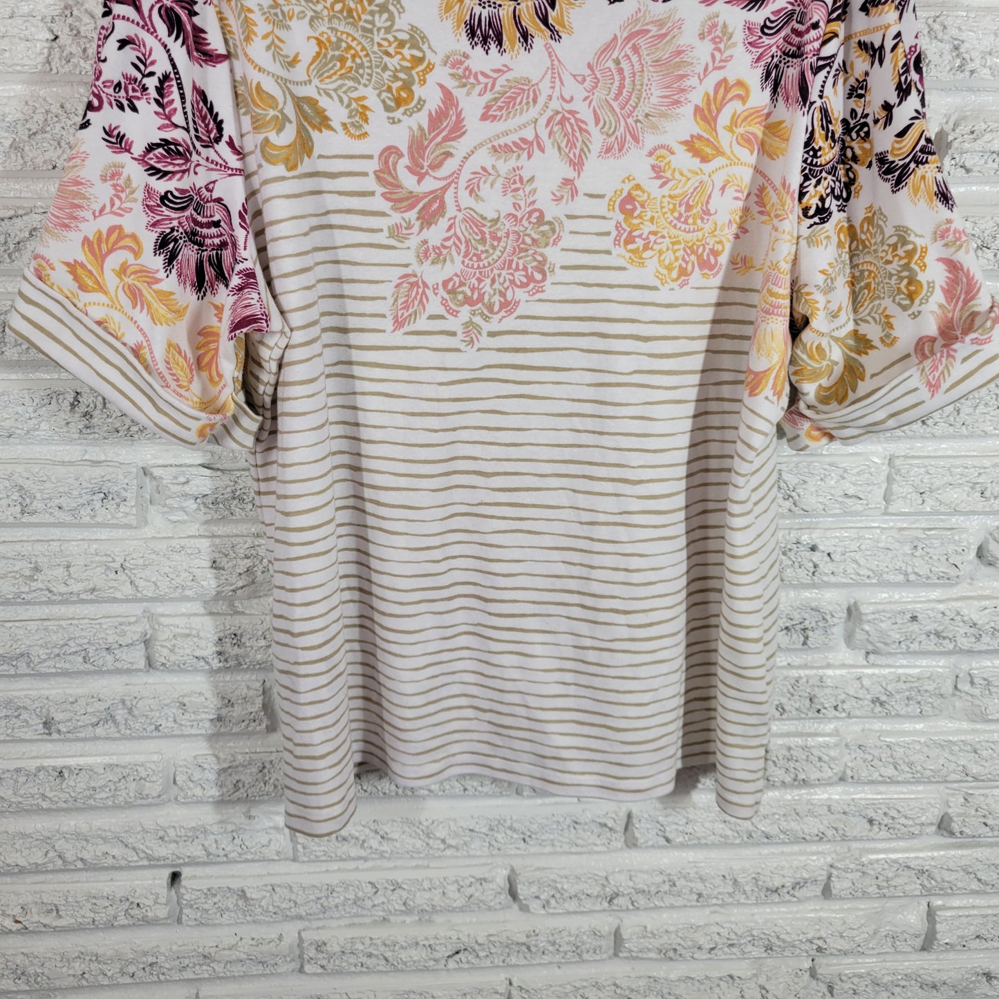 Karen Scott Womens 3X  T Shirt Multicolor Floral Striped Crew Neck FLO73E