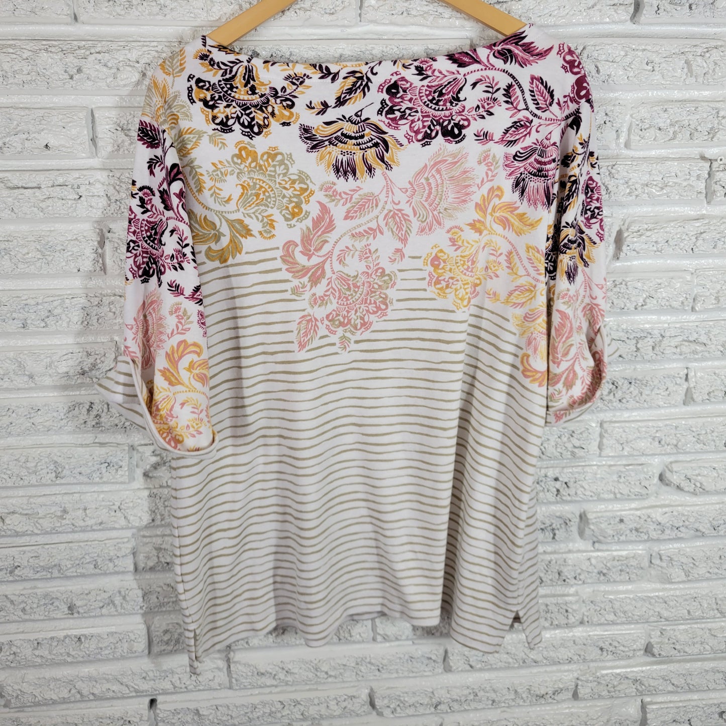 Karen Scott Womens 3X  T Shirt Multicolor Floral Striped Crew Neck FLO73E