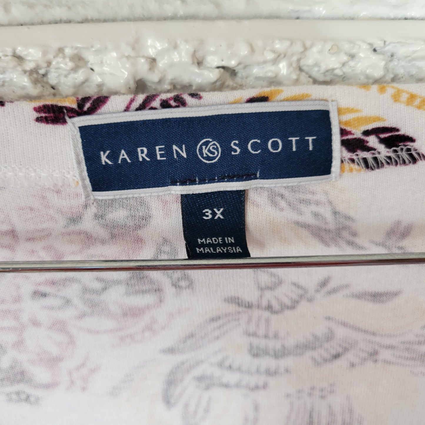 Karen Scott Womens 3X  T Shirt Multicolor Floral Striped Crew Neck FLO73E