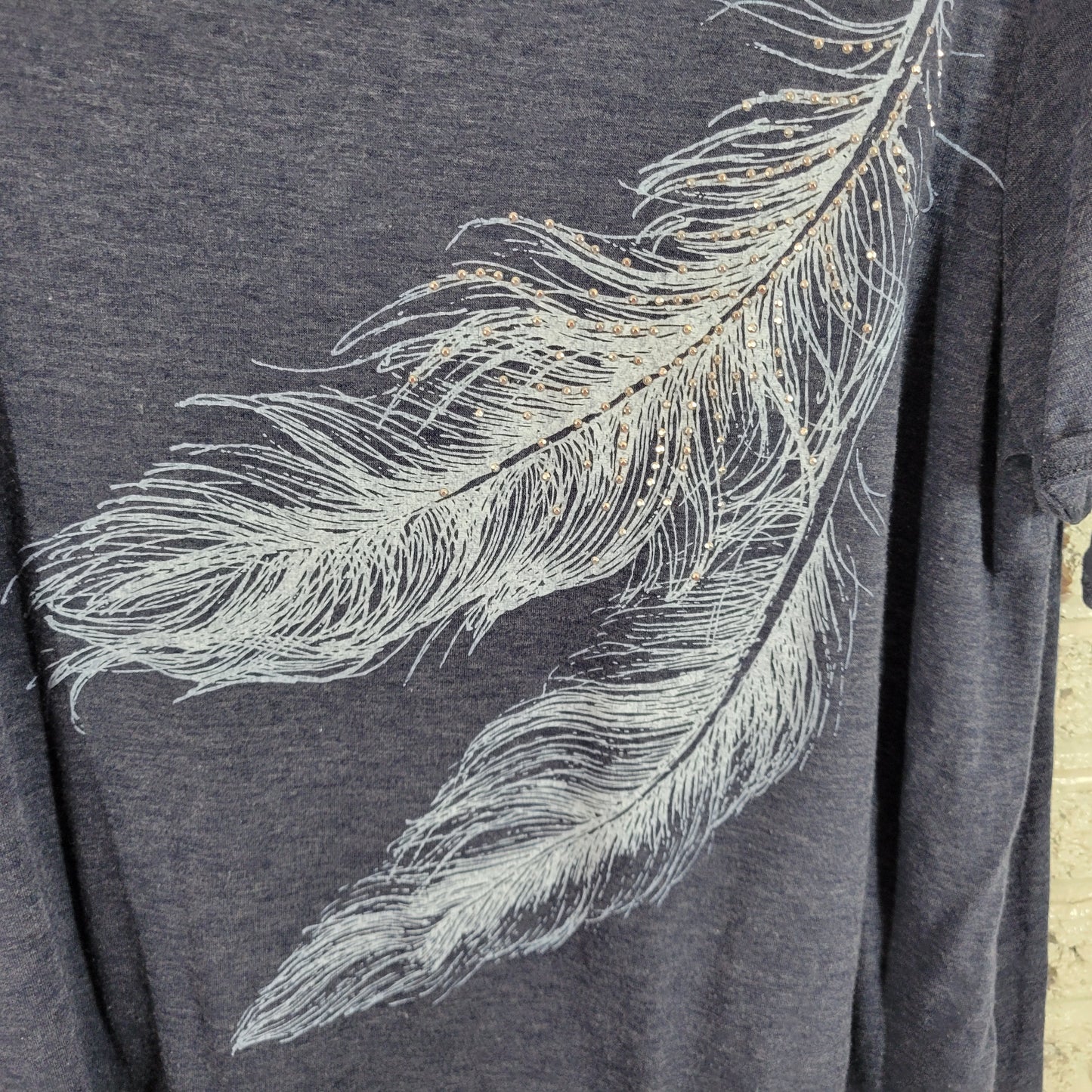 SJS Womens Tee 2X Blue Feather Studded Tied Open Sleeve Plus Size BLU30XE
