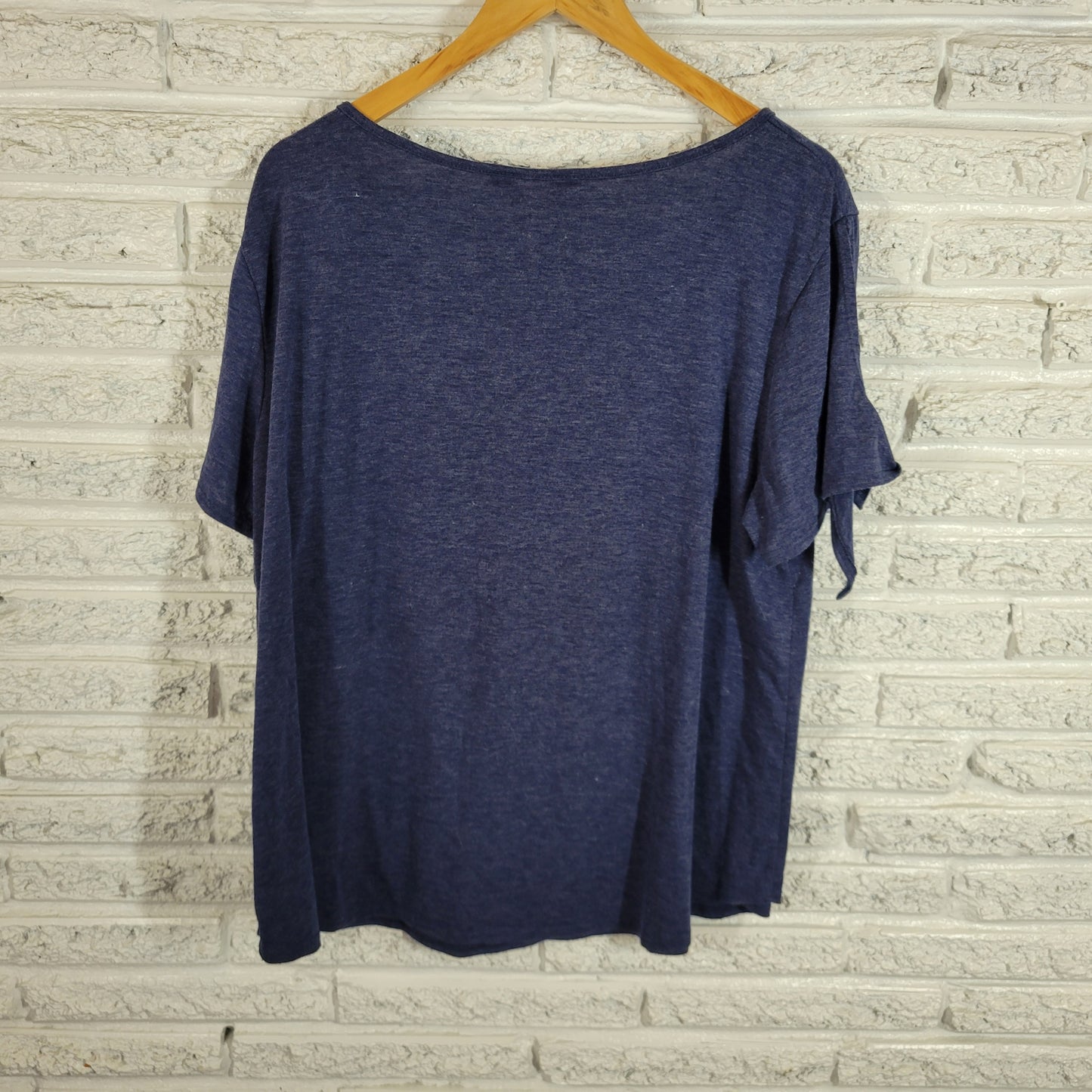 SJS Womens Tee 2X Blue Feather Studded Tied Open Sleeve Plus Size BLU30XE