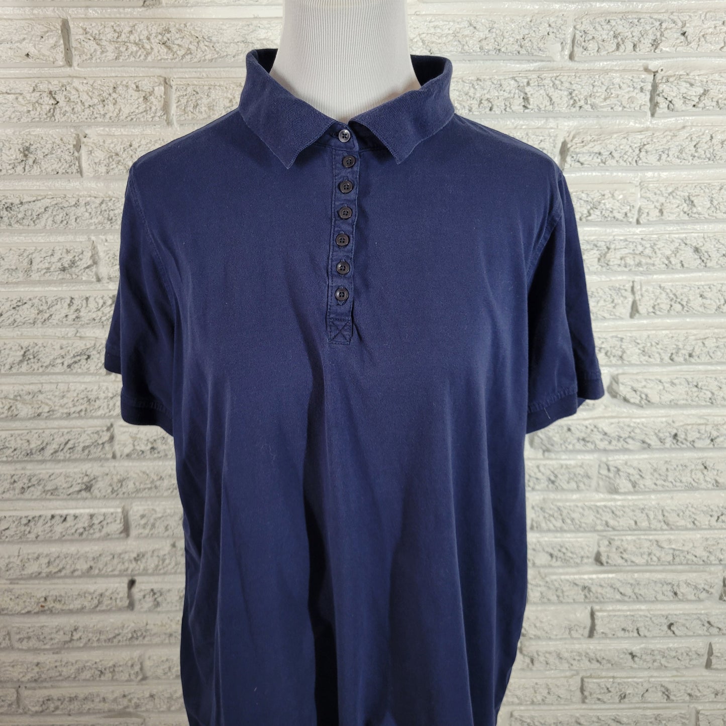 Woman Within Polo Shirt 1X Blue 100% Cotton Knit Short Sleeve Button Plus BLU28E