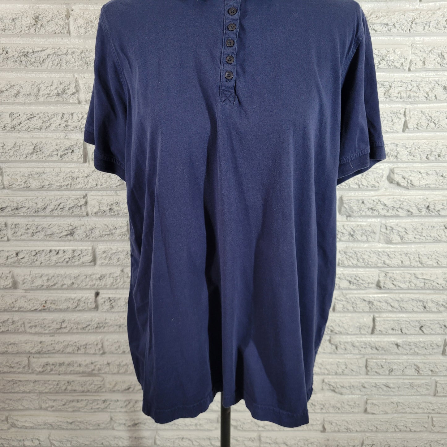 Woman Within Polo Shirt 1X Blue 100% Cotton Knit Short Sleeve Button Plus BLU28E