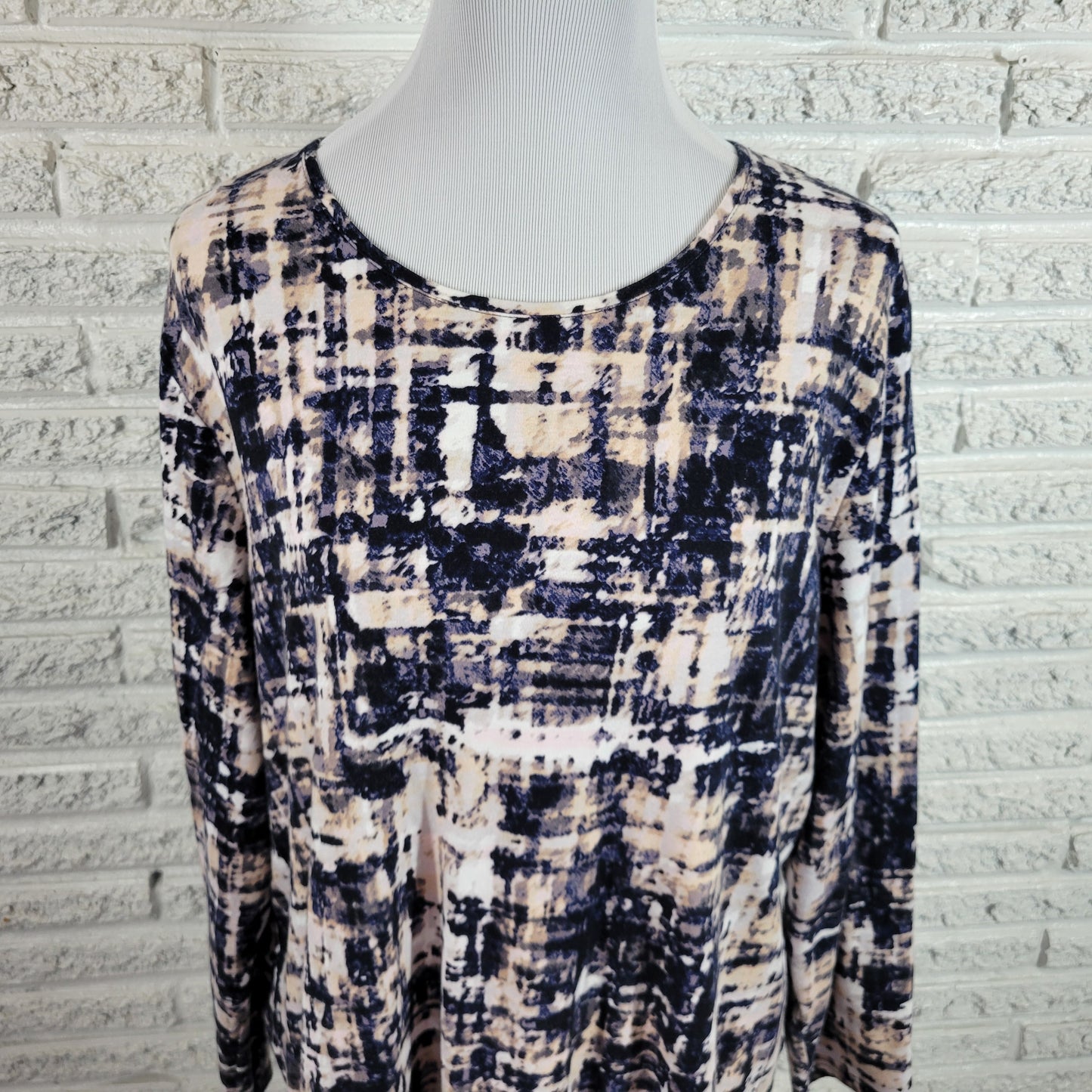 Croft & Barrow Tee 2X Blue Beige Watercolor 100% Cotton Long Sleeve Crew WAT46E