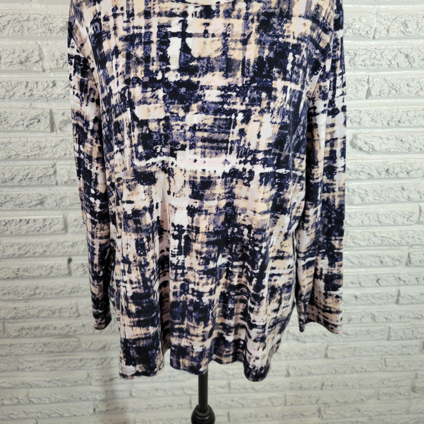 Croft & Barrow Tee 2X Blue Beige Watercolor 100% Cotton Long Sleeve Crew WAT46E